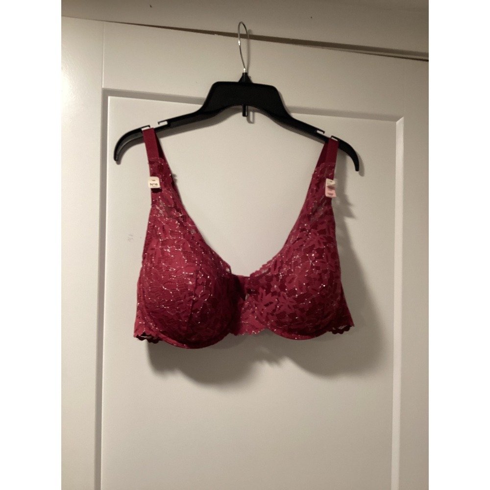 Etam French Lingerie Burgundy Floral Lace Metallic Underwire Bra 40DD NWT